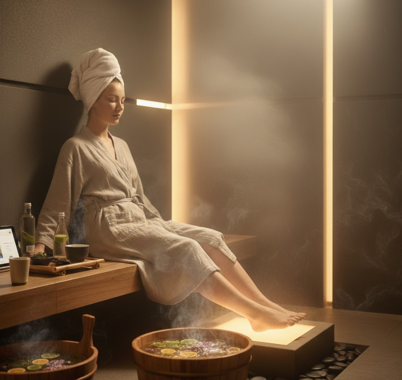 Pandhuan Kesehatan Jero kanggo Pijet Kaki ing Kamar Ngukus Kringet