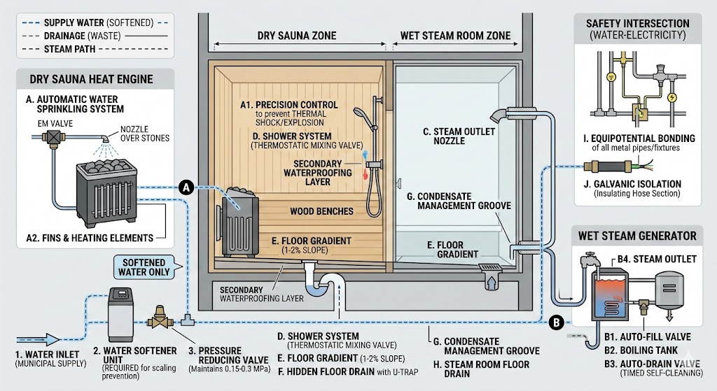 Perencanaan Sistem Plumbing lan Analisis Teknis kanggo Kamar Sauna